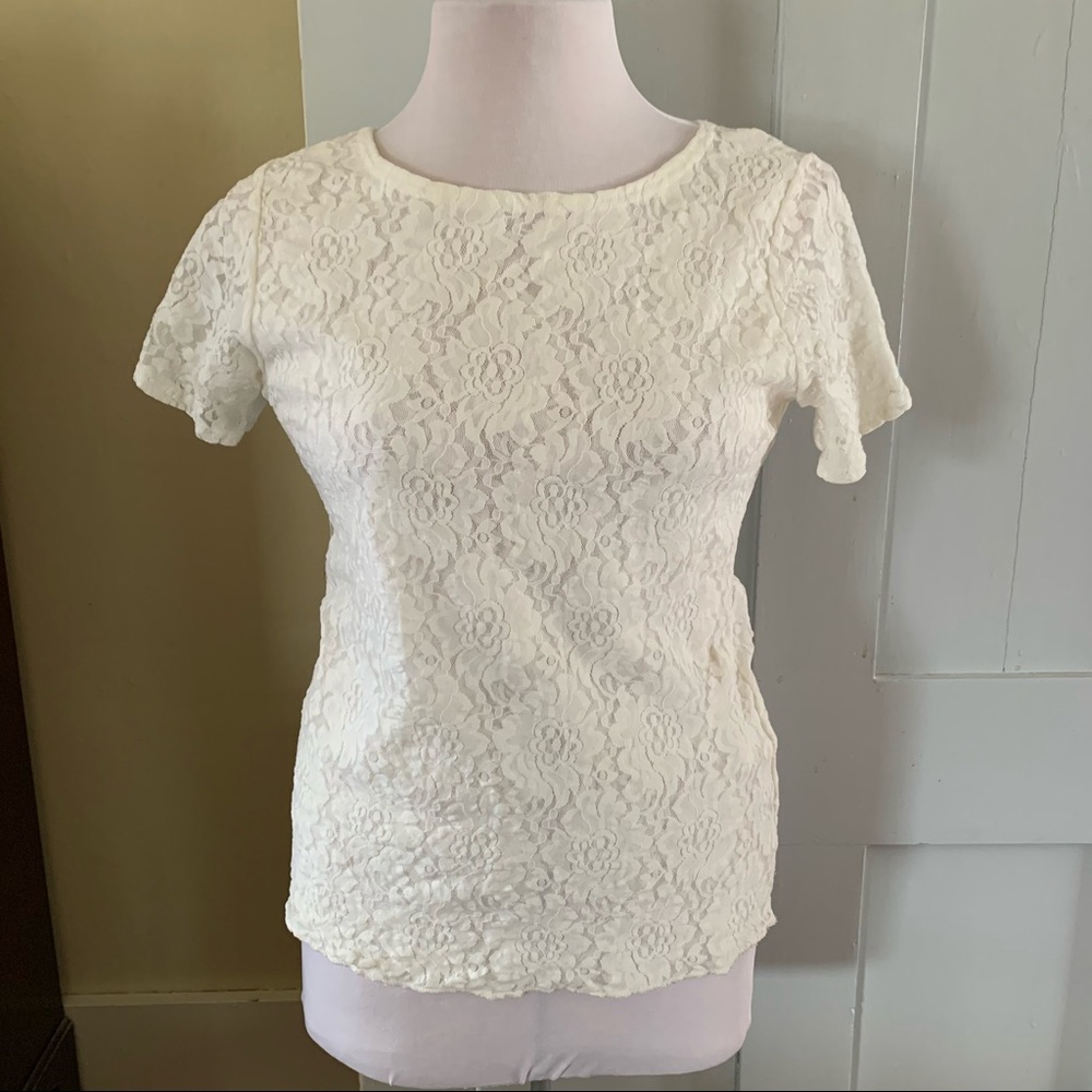 NWOT “WORN OUT” STRETCH LACE TOP
